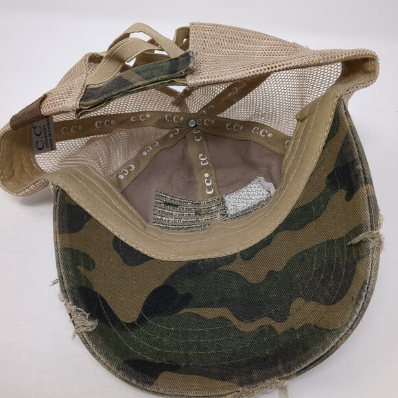 C.C Exclusives Strapback Trucker Hat Multi One Size Camouflage Ponytail - Picture 7 of 10